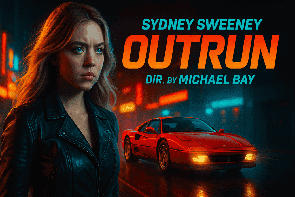 Outrun movie poster featuring Sydney Sweeney, upcoming movie directed by Michael Bay, 2025 action thriller