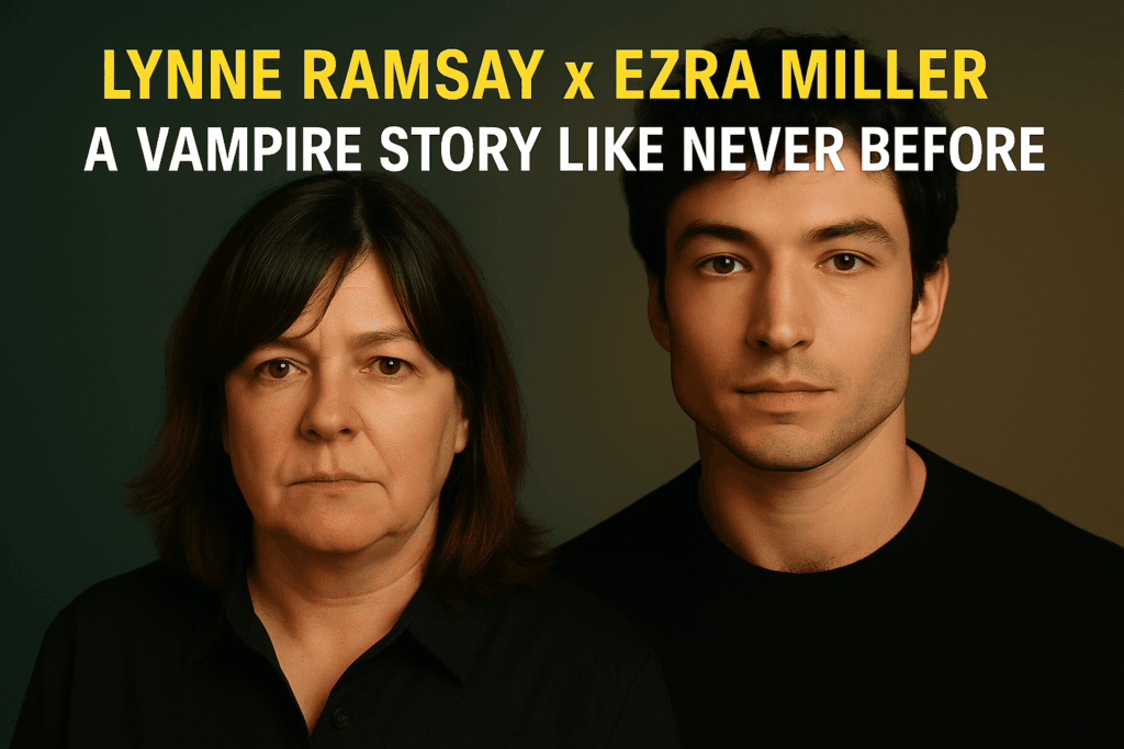 Poster for Lynne Ramsay new movie featuring Ezra Miller in a dark, vampire-themed setting.