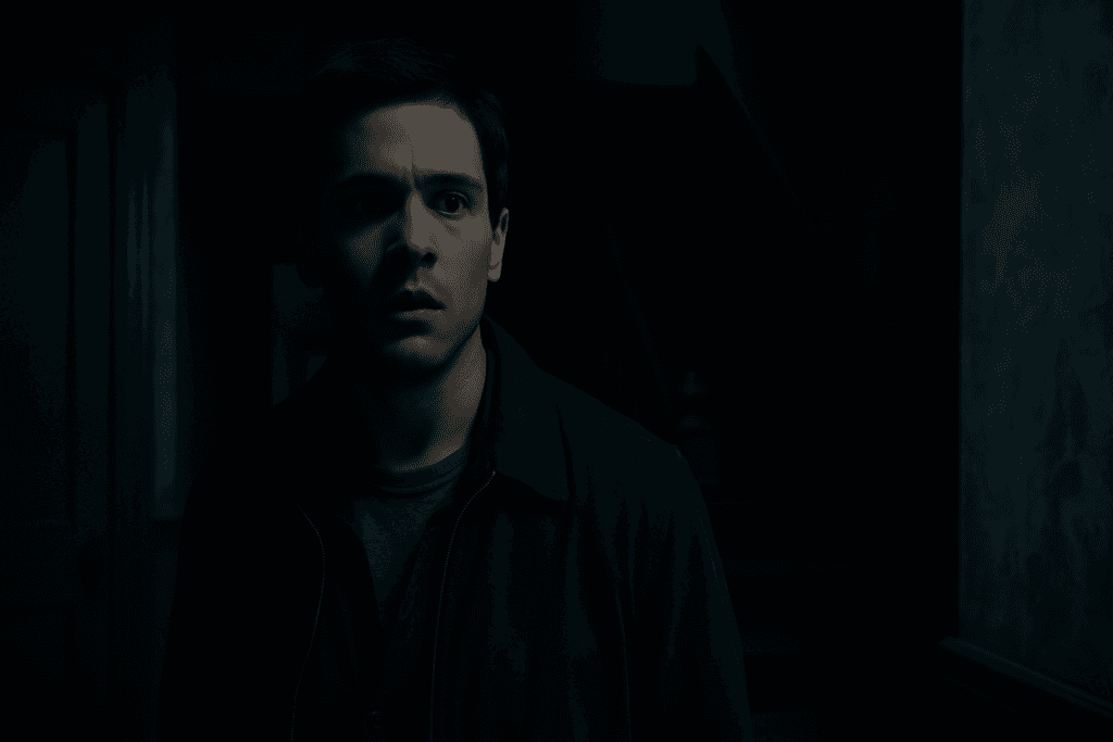 Suspenseful scene from Brick Netflix trailer 2025 showing a mysterious moment inside the house.