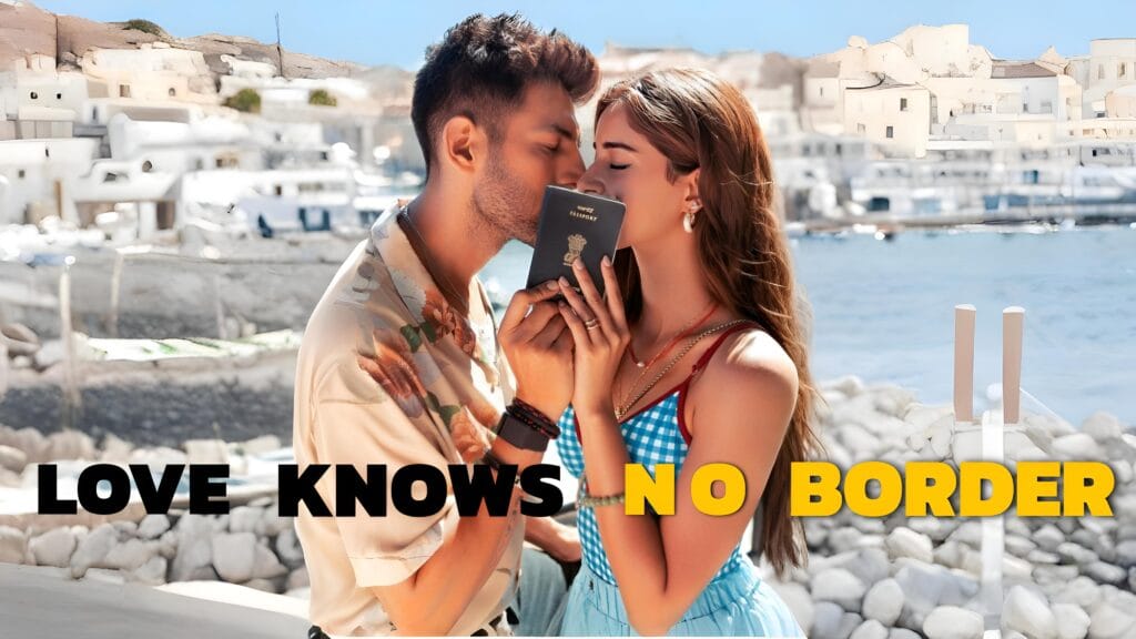 "Kartik Aaryan and Ananya Panday share a romantic passport moment in a promotional poster for their 2026 rom-com Tu Meri Main Tera Main Tera Tu Meri, with a scenic waterfront backdrop